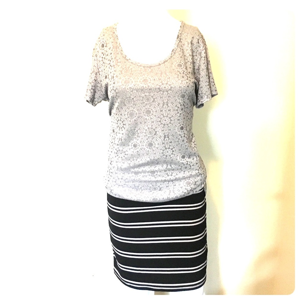 LuLaRoe Cassie Black Gray Striped Pencil Skirt S
